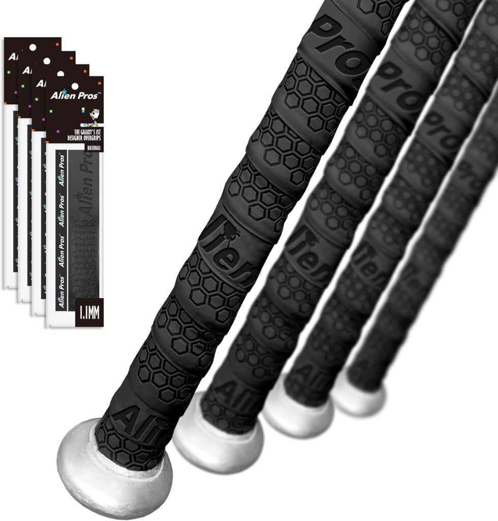 Best Baseball Grip Tapes - ALIEN PROS Bat Grip Tape for Baseball (2 Grips/4 Grips) – 1.1 mm Precut and Pro Feel Bat Tape – Replacement for Old Baseball bat Grip – Wrap Your Bat for an Epic Home Run (2 Grips/4 Grips)