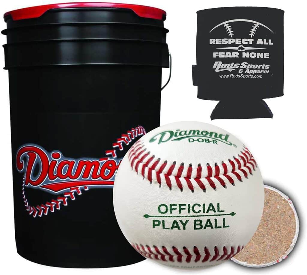 Best Baseballs - Diamond Sports Rally Baseball D-OB-R Play Ball - 30 Balls with Diamond Black Bucket and Rods Can Sleeve